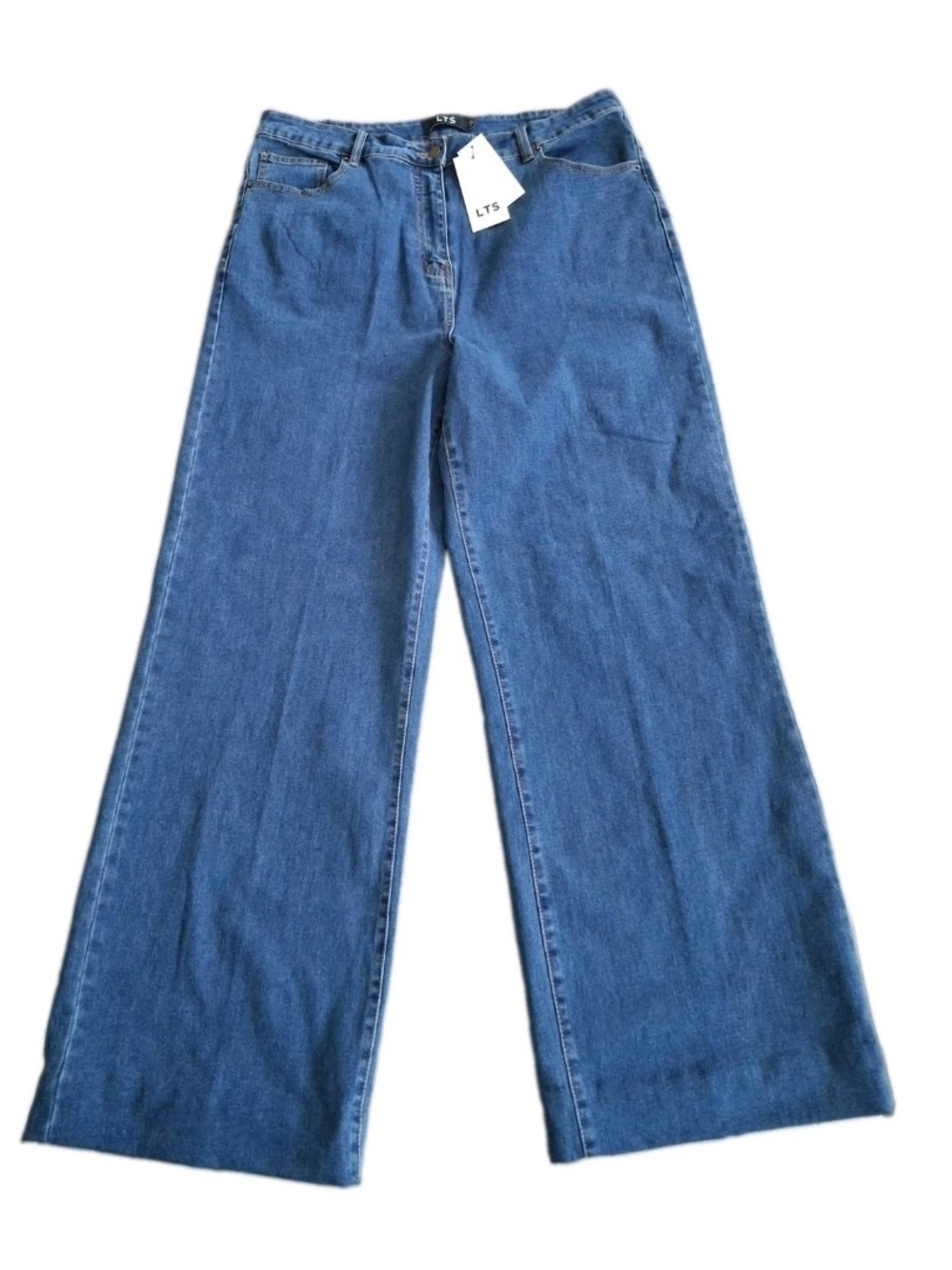 Long Tall Sally Womens Denim Jeans Sz US16, Med Wash Wide Leg High Waist